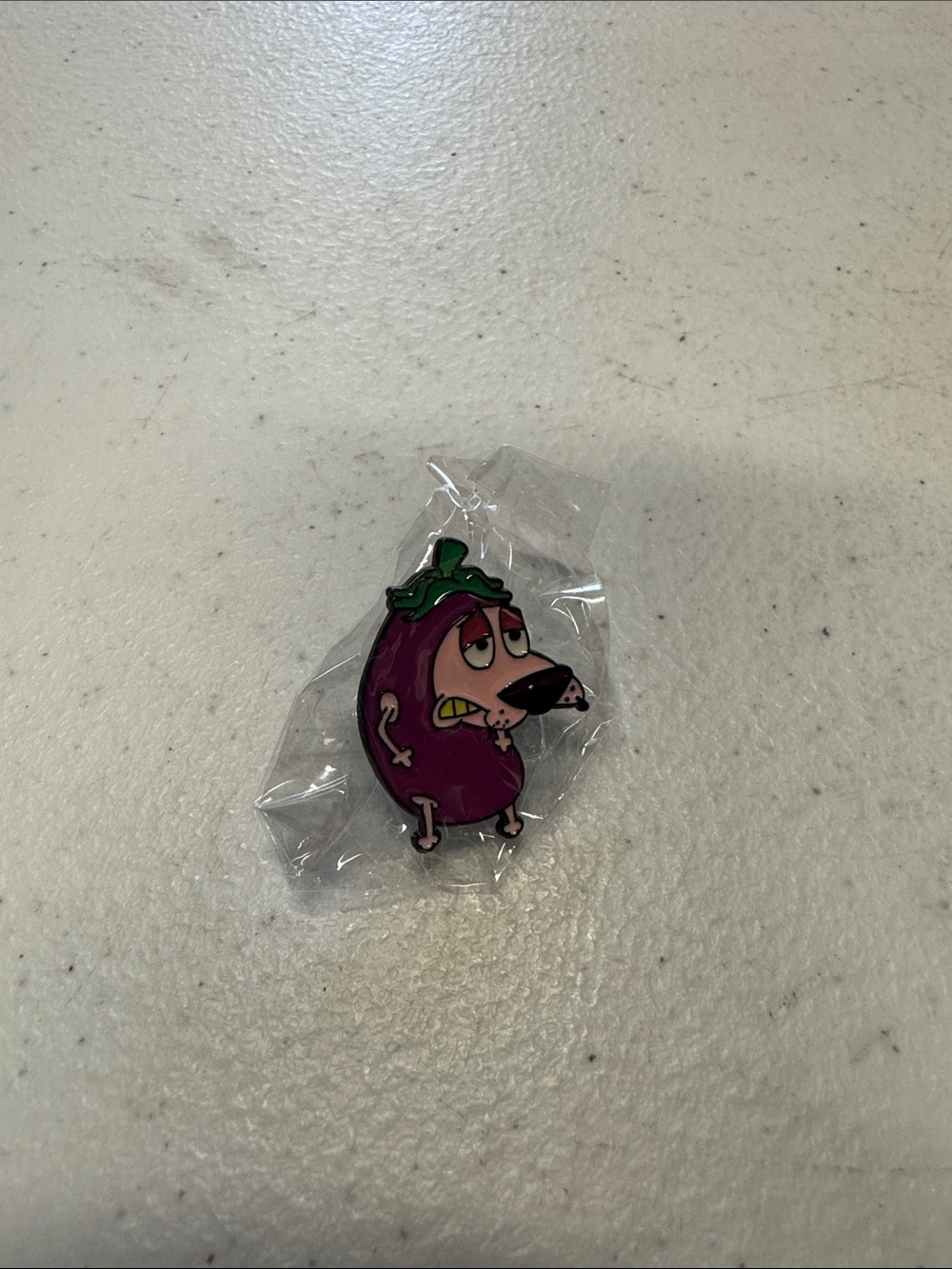 Free- Courage the cowardlydog Purple Eggplant Character Enamel Pin